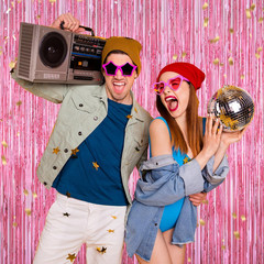 Pink Tinsel Backdrop Foil Fringe Curtains – 2 Packs Door Streamers Backdrop for