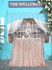 6ft Rose Gold Sequin Table Skirt Rectangle Round Table Cover for Party Wedding