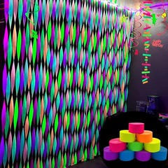 Glow Paper Streamers, UV Reactive Neon, 600 Feet, Party Decor