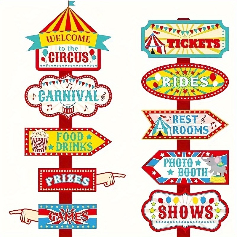 20Pcs Carnival Circus Party Directional Signs Welcome Photo Booth Decor