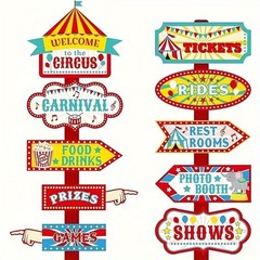 20Pcs Carnival Circus Party Directional Signs Welcome Photo Booth Decor