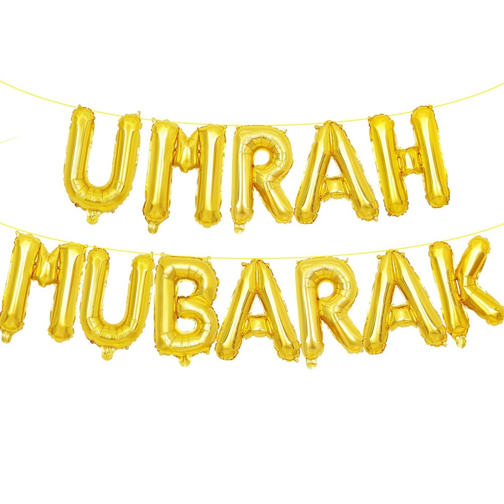 16 Inches UMRAH MUBARAK Letter Balloons Banner – Mylar Foil Alphabet Balloons…