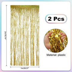 2 Pack Party Backdrop Decoration,Streamer Foil Fringe Curtain, Gold