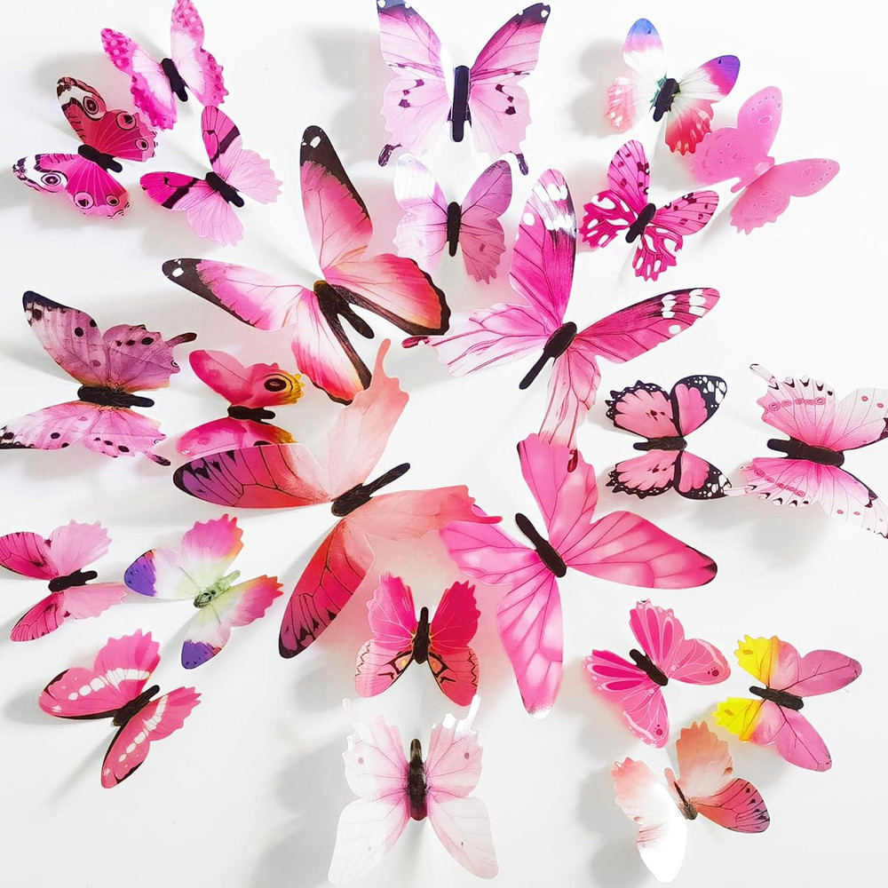 60Pcs 3D Butterfly Wall Decor, Decoration Party Birthday Cake Waterproof Removab