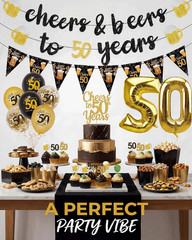 50Th Birthday Decorations for Men, 3 Pre Strung Cheers to 50 Years Banner with G