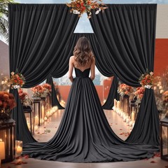16x10FT Black Backdrop Curtains for Wedding Parties, Wrinkle Polyester