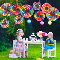 Outus 9 Pcs Rainbow Party Decorations Paper Fans Boho Classroom Decorations…
