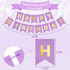 RUBFAC Purple Pink Birthday Party Decorations Set with Happy Birthday Banner, Ti