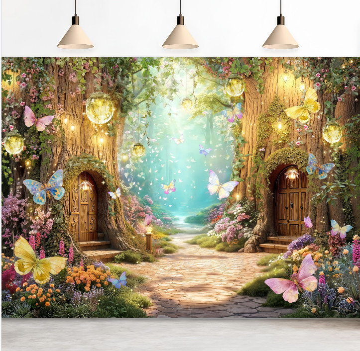 Enchanted Forest Backdrop Photo Wonderland Party Banner Butterfly Background
