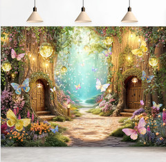 Enchanted Forest Backdrop Photo Wonderland Party Banner Butterfly Background