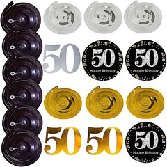 Classy 50th Birthday Celebrations: Black & Gold Banner & Hanging Swirls Ensemble