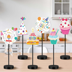 6 Pcs Wooden Birthday Table Decorations Happy Birthday Standing Sign Decor Color