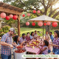 16pc Red Gingham Paper Lantern Party Decorations; Picnic BBQ Italian Theme