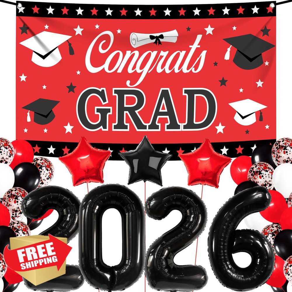 KatchOn Red Black Graduation 2026 Decorations 40 Pcs