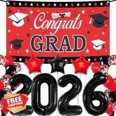 KatchOn Red Black Graduation 2026 Decorations 40 Pcs