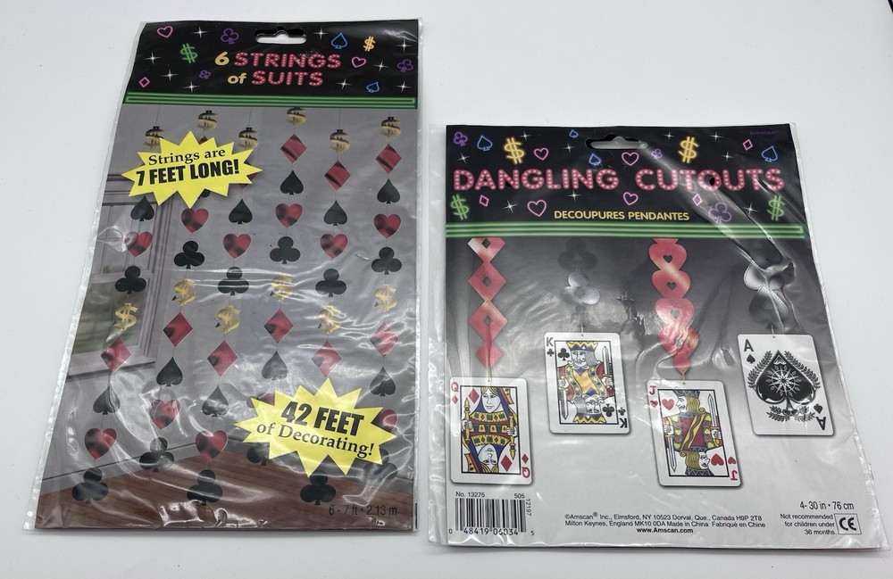 Casino Night Party Decorations Playing Card Dangling Cutouts, 6 Strings Suits.