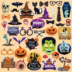 38 PCS Happy Halloween Trick Or Treat Spooky Pumpkin Photo Booth Props Set