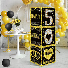 3Pcs 50Th Wedding Anniversary Decorations Boxes, Black Gold Happy 50 Anniversary