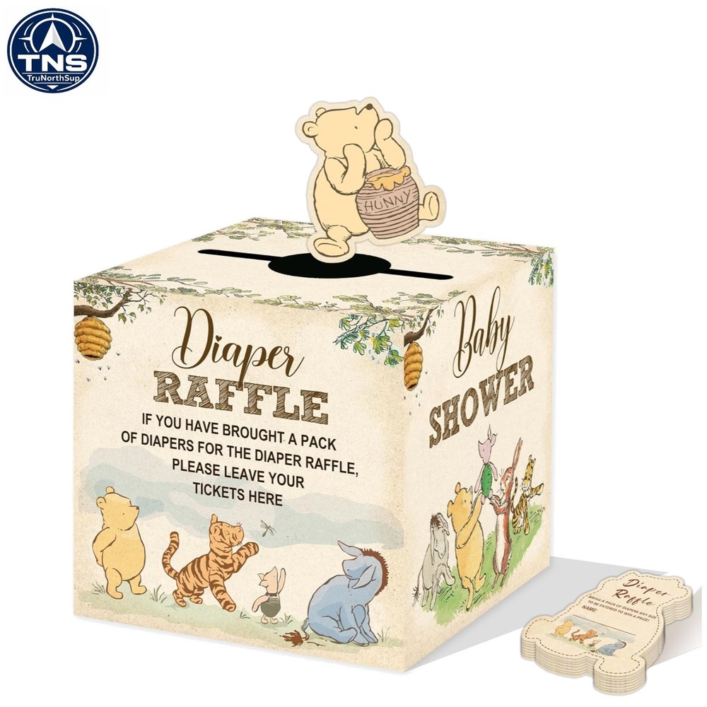 Winnie Baby Shower Decorations Set Diaper Raffle Box 50 Cards Winnie Pooh Boy…