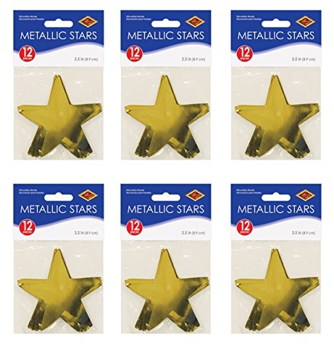 Beistle S57027-GDAZ6 Metallic Star Cutouts, 72 Piece, 3.5″, Gold