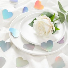 300 PCS IridescentDisco Valentines Heart Confetti Holographic Table Decor