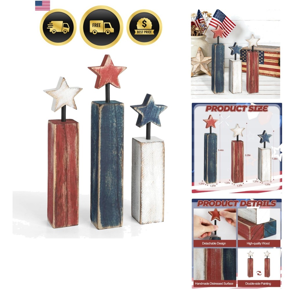4th of July Table Decorations, 3Pcs Red White and Blue Decorations, Retro Pat…