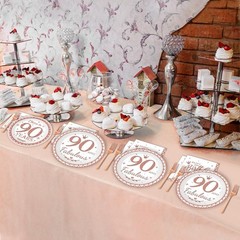 50 Guests 90th Birthday Decorations for Women, Rose Gold 90th Birthday Plates…