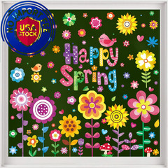 JOICEE 8 Sheets Spring Flowers Window Clings, Happy Flower Bird Yellow
