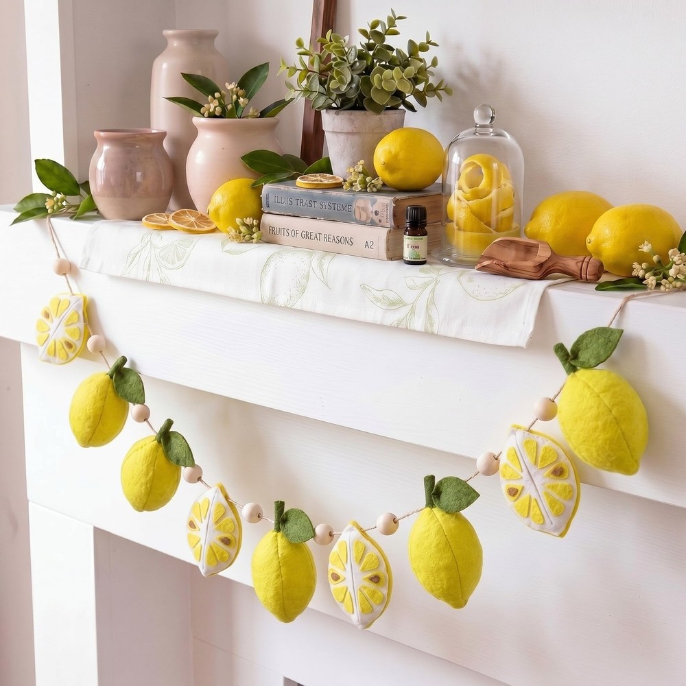 Felt 3D Lemon Garland Wool Felt Lemon Ball Banner Lemonade Birthday Party Dec…