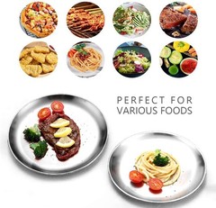 Stainless Steel Plates,3Pcs 8Inch Dinner Dishes Plates 8 inches, 3pcs Silver