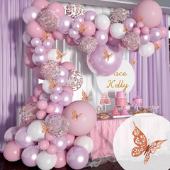 Butterfly Baby Shower Decorations 13ft Pink Balloon Arch Kit with Butterfly Stic