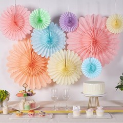 9 PCS Huge Pastel Hanging Paper Fans Macaron Birthday Party Decorations