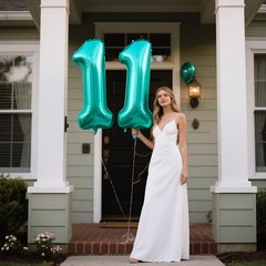 40 Inch Teal Blue Balloon Number 1 First Birthday Jumbo Mylar Foil Helium Bal…