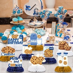 9 Pcs Milk And Cookie Theme 1st Birthday Honeycomb Table Centerpieces Toppers