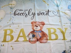 LARGE Blue Bear Baby Shower Backdrop 70in x 43in «We Can Bearly Wait» Banner