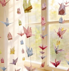 Pink Cherry Blossom Crane Hanging Garland(3stringsX 5.2ft), Japanese Origami …