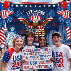 250 Years America Anniversary Backdrop Banner 48X71 Inch, 1776-2026 Semiquincent