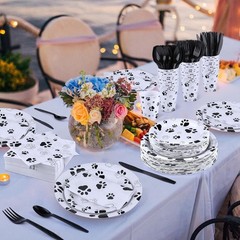 400-Piece Black Paw Print Tableware Set for 50 Guests – Perfect Party Supplies