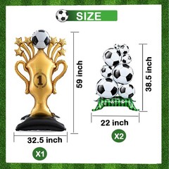 3PCS Soccer Party Decorations – Large Soccer & Trophy Foil Balloon Set, Sport…