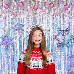 Iridescent Party Streamers Backdrop – Neon Transparent Holographic Tinsel Foil