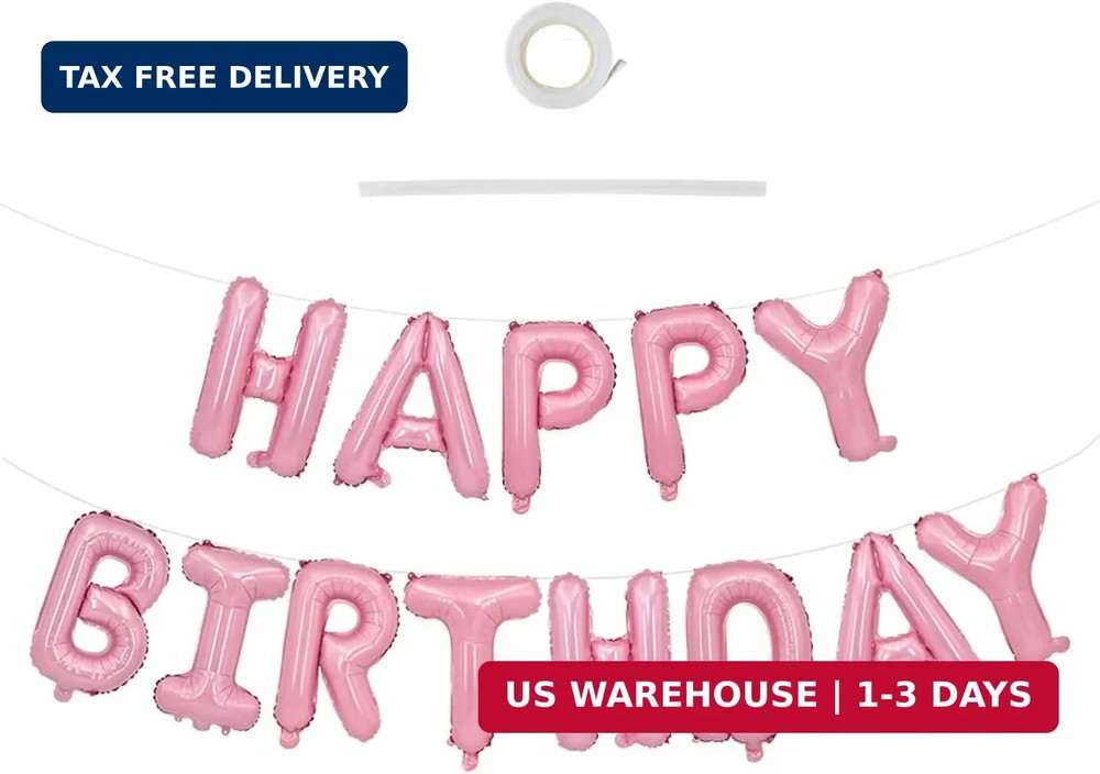 TONIFUL Light Pink Happy Birthday Balloons Banner, 16 Inch Mylar Foil Letters Bi
