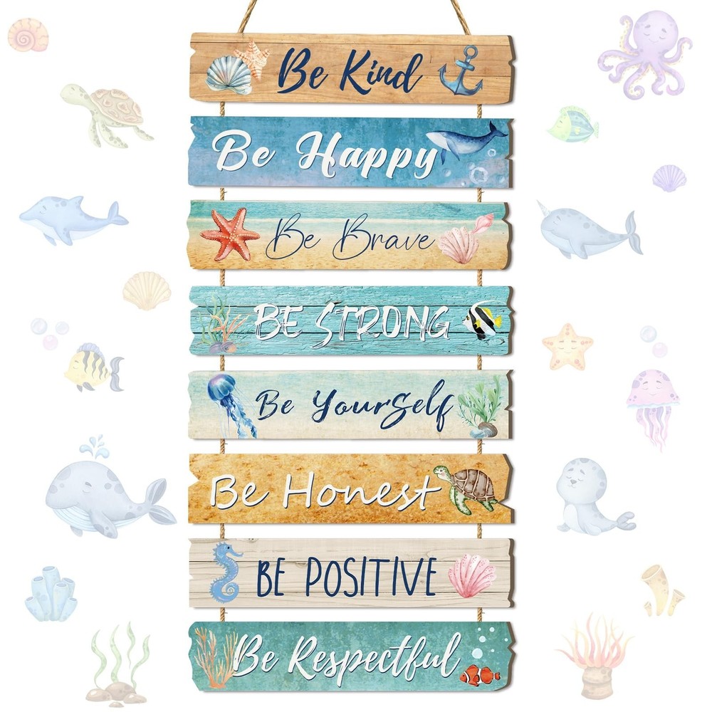 JarThenaAMCS Ocean Wall Decor Inspirational Summer Beach Wooden Hanging Sign …