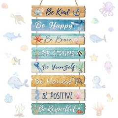 JarThenaAMCS Ocean Wall Decor Inspirational Summer Beach Wooden Hanging Sign …