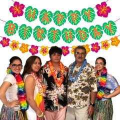 Tropical Birthday Banner Decor Happy Luau Palm Leaf Hawaiian Party Backdrop Set