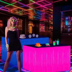 6Pack Neon Tinsel Fringe Table Skirts, 31.5″X118″ for Parties and Events