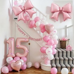 Pink Bow Birthday Decorations for Girls, Light Pink White Latex Balloons with…