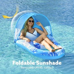 Inflatable Pool Floats Lounger with Canopy for Adult – Pool Lounge Float with…