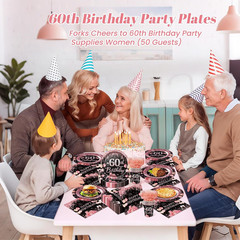 250PCS 60Th Birthday Party Decorations for 50 Guests Black and Rose Gold Party S