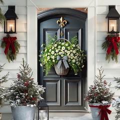 Spring Door Cover Daisy Basket 35×71 Inch – Floral Door Decoration with Woven…