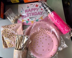87pc Birthday Party Supplies Set Decor Balloons Lights Pink Blue Gold White Blk